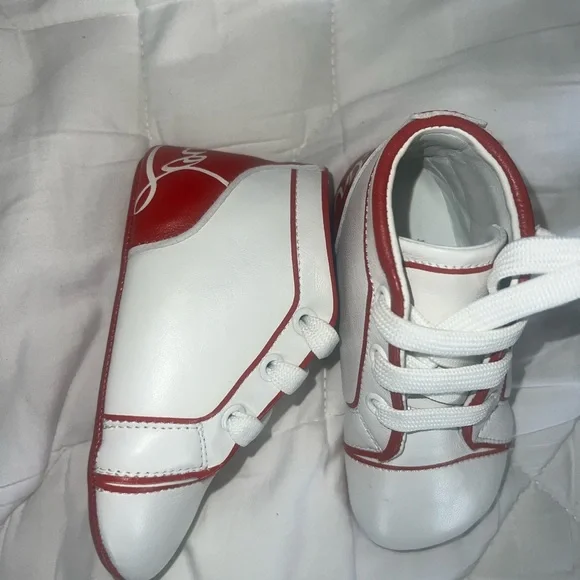 Christian Louboutin Red and White Baby Walkers leather